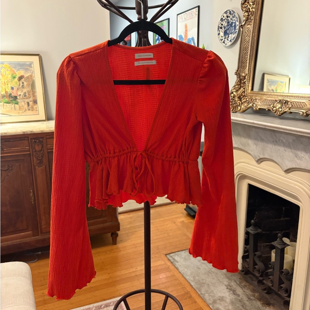 Urban Outfitters Red Plunging Neckline Long Sleeve Crop